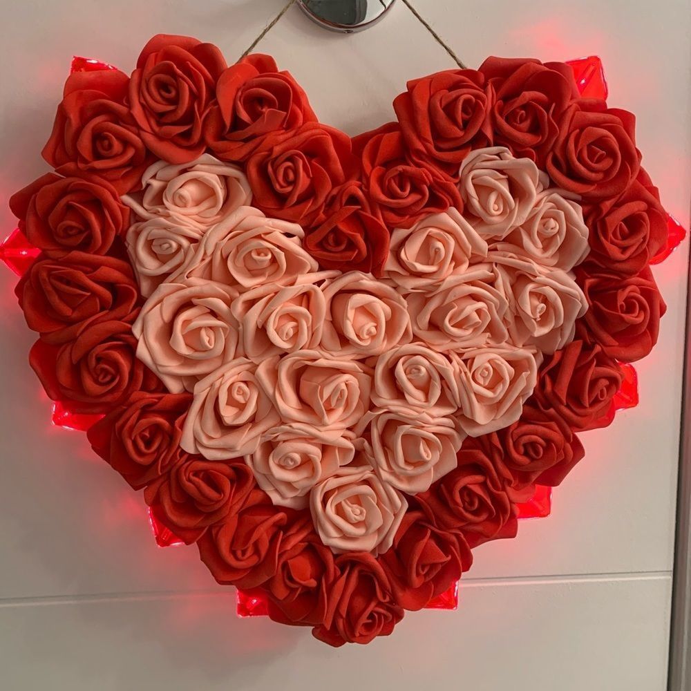 Heart of Roses Wreath Red and Peach Foam Roses